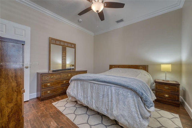 1454 Newhaven Point Ln, West Palm Beach, FL 33411 - bedroom with hardwood / wood-style floors, ornamental molding, and a ceiling fan