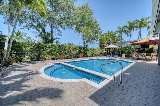 1454 Newhaven Point Ln, West Palm Beach, FL 33411 - view of swimming pool featuring a patio and a pool with connected hot tub
