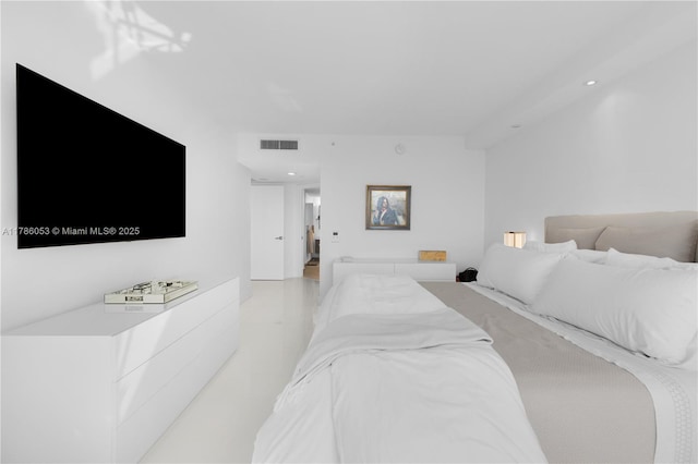 bedroom featuring visible vents, recessed lighting, and light tile patterned flooring