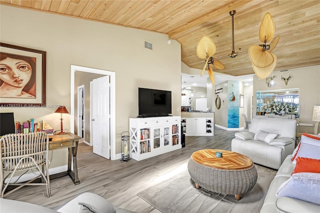 6121 SE Landing Way Unit 13, Stuart, FL 34997 - living area with wood ceiling, wood finished floors, vaulted ceiling, and baseboards