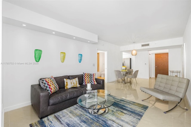 6365 Collins Ave Unit 805, Miami Beach, FL 33141 - living area with recessed lighting, visible vents, tile patterned floors, and baseboards
