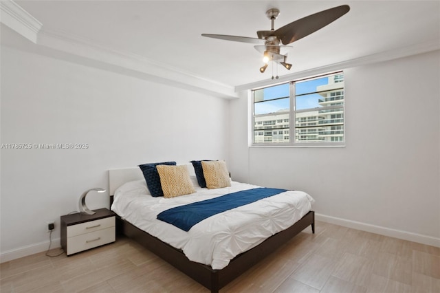 3001 S Ocean Dr Unit 1407, Hollywood, FL 33019 - bedroom featuring ceiling fan, ornamental molding, and baseboards