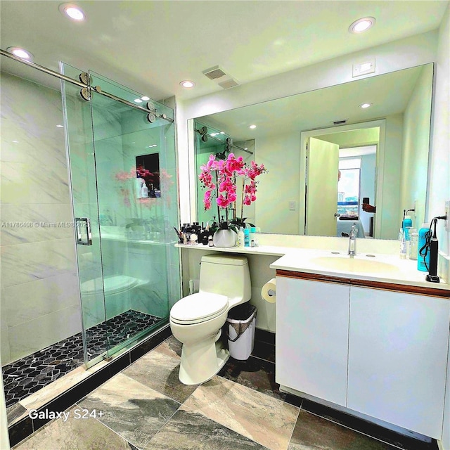 3400 192nd St Unit 1606, Aventura, FL 33180 - full bath with toilet, a shower stall, recessed lighting, and vanity