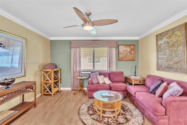 14898 Wildflower Ln Unit 0, Delray Beach, FL 33446 - living area with ornamental molding, wood finished floors, a ceiling fan, and baseboards
