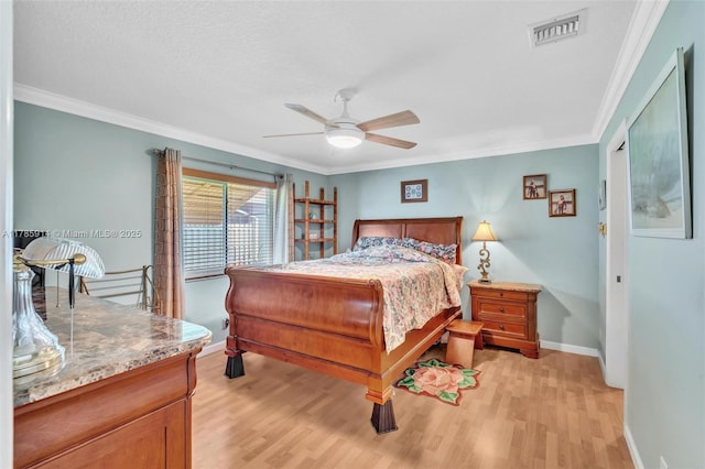 14898 Wildflower Ln Unit 0, Delray Beach, FL 33446 - bedroom featuring light wood-type flooring, baseboards, crown molding, and a ceiling fan