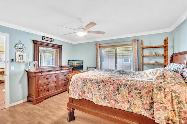 14898 Wildflower Ln Unit 0, Delray Beach, FL 33446 - bedroom featuring light wood-style flooring, ornamental molding, ceiling fan, and baseboards