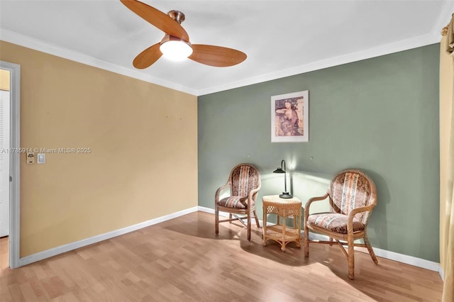 14898 Wildflower Ln Unit 0, Delray Beach, FL 33446 - living area featuring ornamental molding, wood finished floors, ceiling fan, and baseboards
