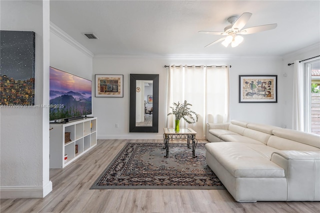 1733 SW 151st Pl, Miami, FL 33185 - living area with crown molding, wood finished floors, and ceiling fan