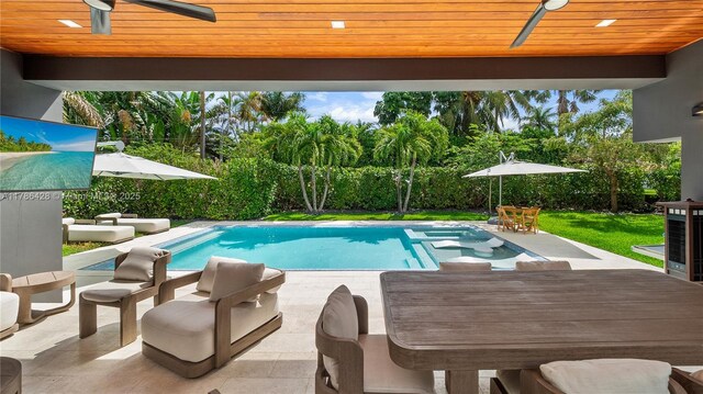 10603 NE 11th Ave, Miami Shores, FL 33138 - view of pool featuring a ceiling fan, outdoor dining space, and a patio