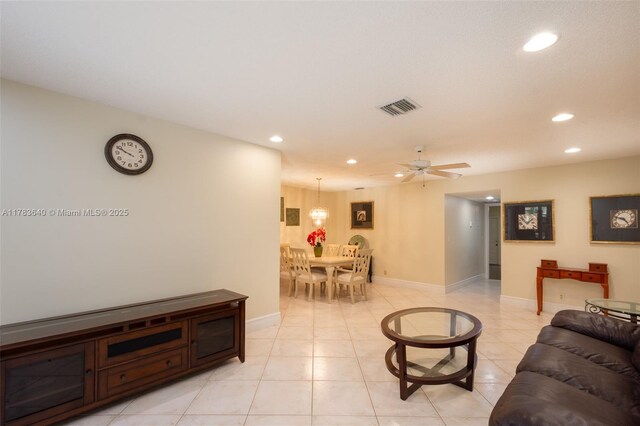 13940 Nesting Way Unit C, Delray Beach, FL 33484 - living area featuring recessed lighting, a ceiling fan, and light tile patterned flooring