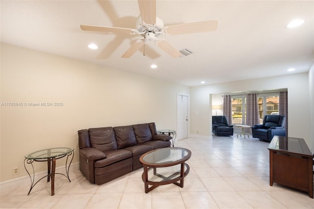 13940 Nesting Way Unit C, Delray Beach, FL 33484 - living area with recessed lighting, ceiling fan, and light tile patterned flooring
