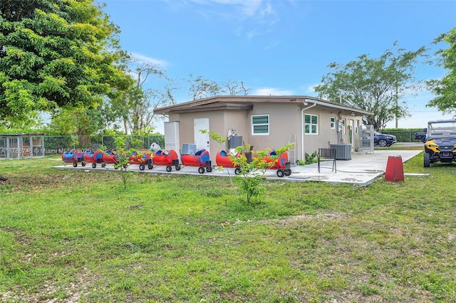 36355 SW 192nd Ave, Homestead, FL 33034 - rear view of house featuring central AC unit, fence, a yard, a patio, and stucco siding