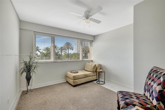 3000 Holiday Dr Unit 306, Fort Lauderdale, FL 33316 - living area featuring a ceiling fan, baseboards, and carpet flooring
