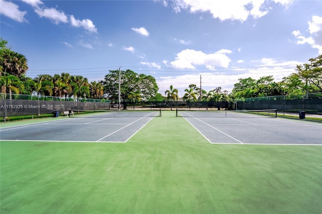 view of tennis court with fence