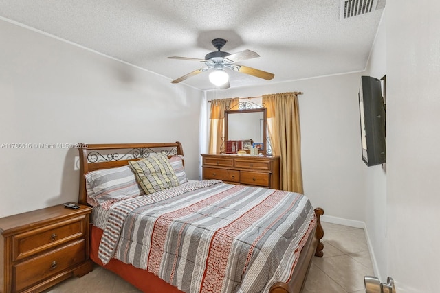844 SW 134th Pl, Miami, FL 33184 - bedroom with a ceiling fan, a textured ceiling, light tile patterned flooring, baseboards, and visible vents