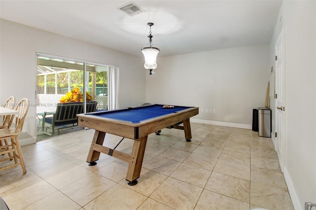 playroom featuring baseboards, visible vents, and billiards