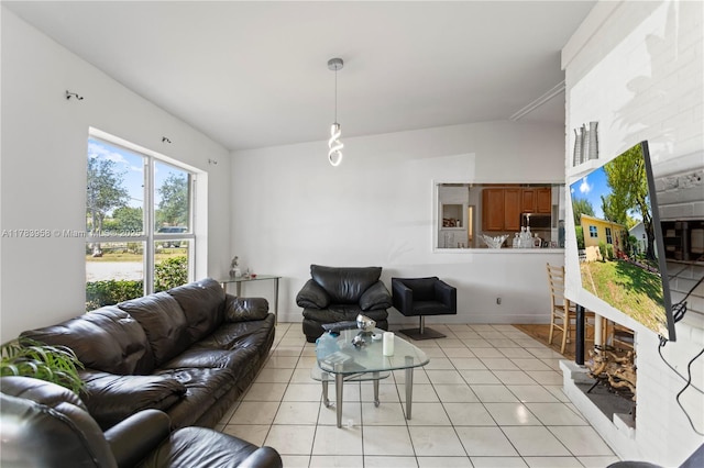 living room featuring light tile patterned floors