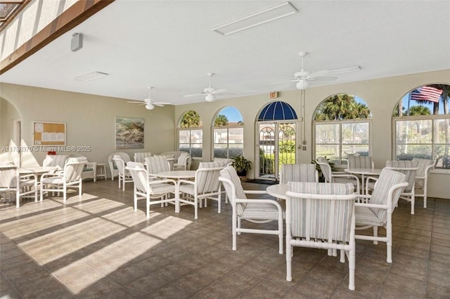 6081 SE Landing Way Unit 8, Stuart, FL 34997 - view of patio / terrace featuring outdoor dining space, an outdoor living space, and a ceiling fan