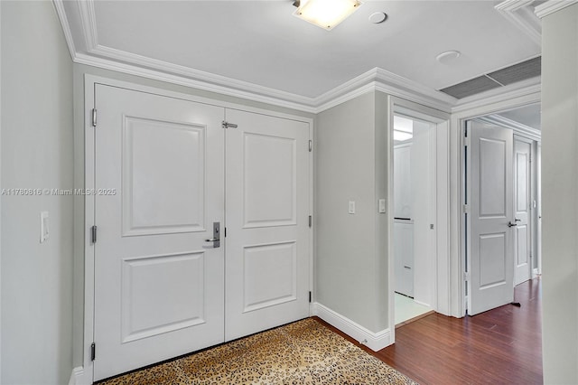 3101 S Ocean Dr Unit 701, Hollywood, FL 33019 - corridor with ornamental molding, baseboards, and dark wood-style flooring