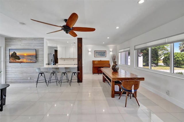 2506 NE 30th St, Fort Lauderdale, FL 33306 - dining space featuring recessed lighting, ceiling fan, baseboards, and light tile patterned floors