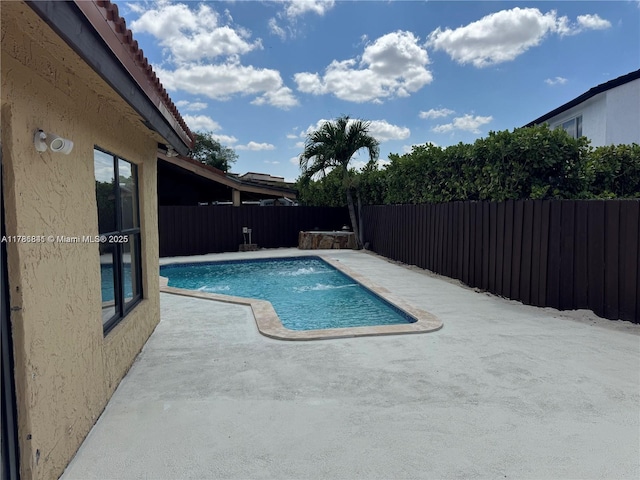 view of swimming pool with a patio area, a fenced backyard, and a fenced in pool