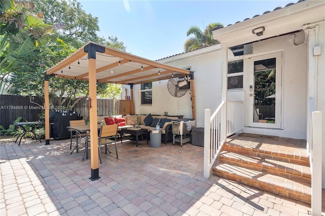 509 SW 13th St, Fort Lauderdale, FL 33315 - view of patio with fence, an outdoor living space, and a grill