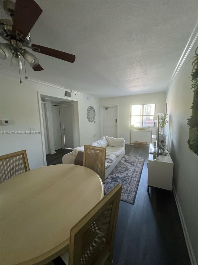 22701 SW 88th Pl Unit 203-9, Cutler Bay, FL 33190 - living area featuring wood finished floors, a ceiling fan, crown molding, and a textured ceiling