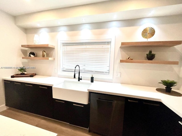2360 SW 12th St, Miami, FL 33135 - kitchen with open shelves, dishwasher, light countertops, and a sink