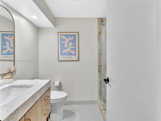 20191 E Country Club Dr Unit 311, Aventura, FL 33180 - bathroom featuring vanity, baseboards, a tile shower, toilet, and tile patterned flooring