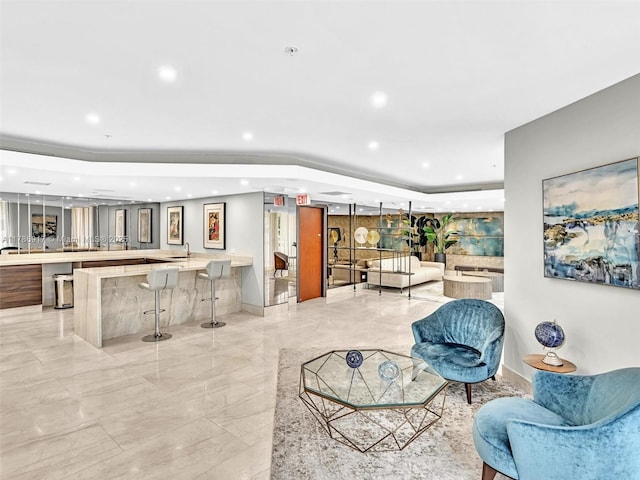 20191 E Country Club Dr Unit 311, Aventura, FL 33180 - living room featuring recessed lighting, marble finish floor, and a tray ceiling