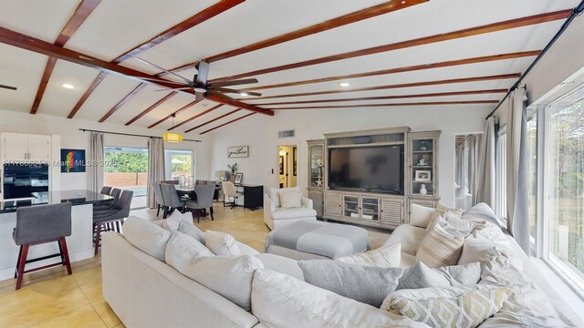 9925 SW 82nd Ave, Miami, FL 33156 - living room with light tile patterned floors, recessed lighting, and ceiling fan