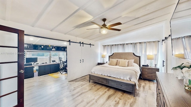 9925 SW 82nd Ave, Miami, FL 33156 - bedroom with a barn door, an office area, light wood-type flooring, and ceiling fan