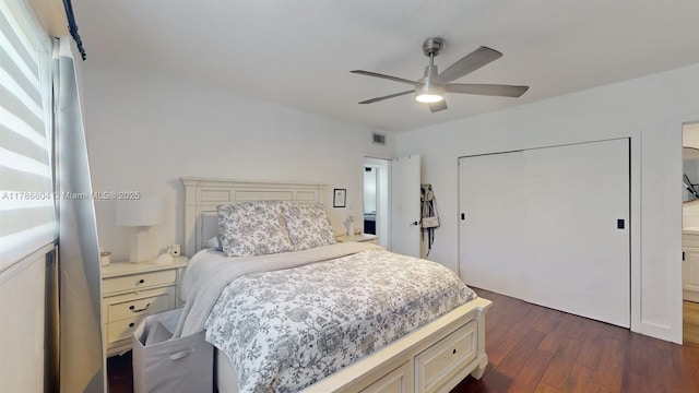 9925 SW 82nd Ave, Miami, FL 33156 - bedroom with dark wood-style flooring, ceiling fan, and a closet