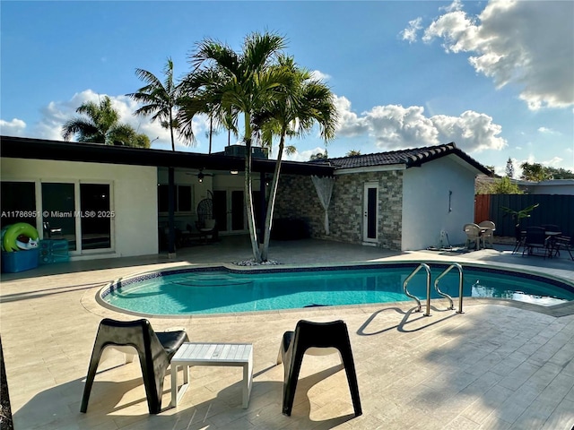 5424 Garfield St, Hollywood, FL 33021 - view of swimming pool with a patio, a fenced in pool, french doors, and fence
