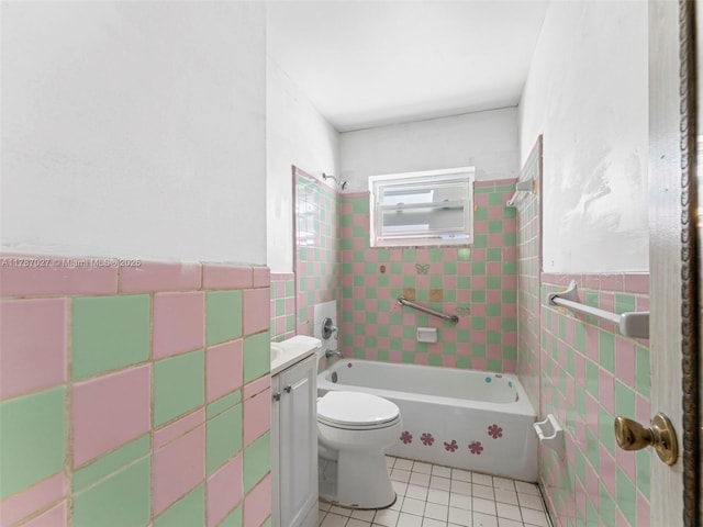 22534 SW 114th Pl, Miami, FL 33170 - full bathroom with tile walls, tile patterned flooring, shower / bathtub combination, vanity, and wainscoting