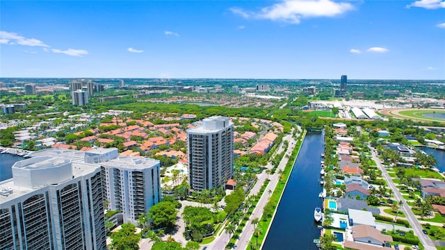 bird's eye view with a city view and a water view