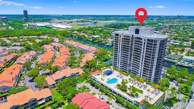 aerial view with a water view