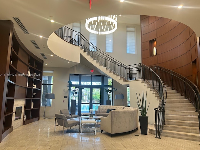 community lobby with visible vents and stairway