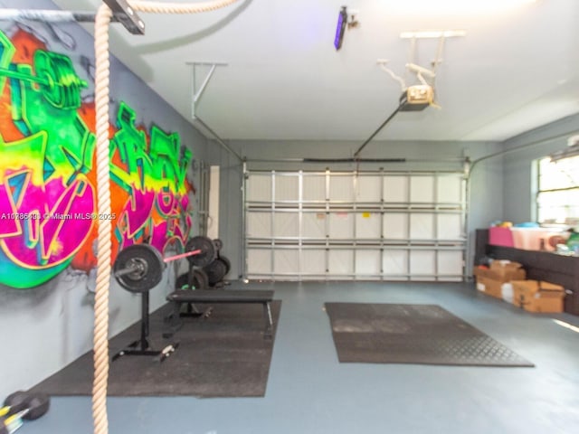 garage with a garage door opener