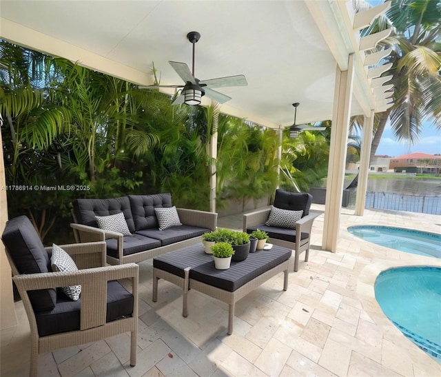 5337 SW 131st Ter, Miramar, FL 33027 - view of patio featuring outdoor lounge area, an outdoor pool, and a ceiling fan