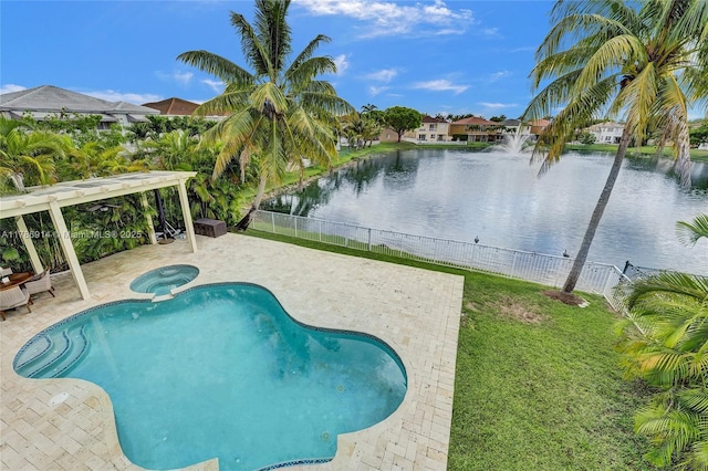 5337 SW 131st Ter, Miramar, FL 33027 - view of swimming pool featuring a patio, a fenced backyard, and a water view