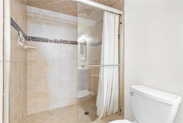full bath featuring a shower stall and toilet