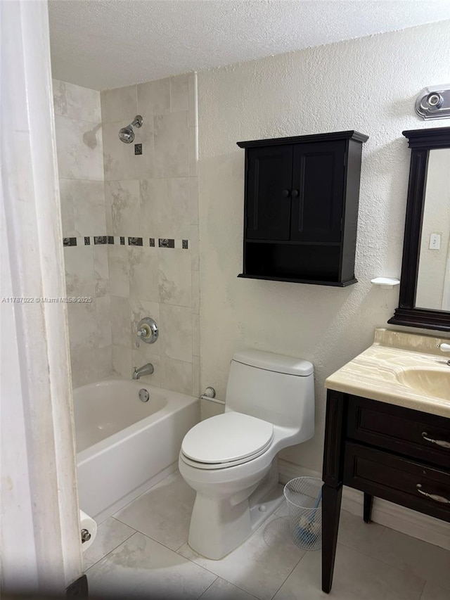 20311 NE 2nd Ave Unit 27, Miami, FL 33179 - bathroom featuring toilet, bathtub / shower combination, a textured ceiling, vanity, and tile patterned flooring