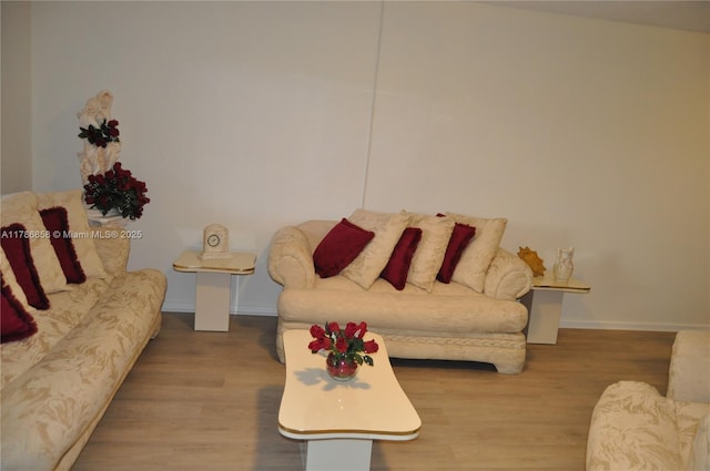living area featuring baseboards and wood finished floors