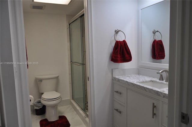 700 SW 128th Ave Unit 106C, Pembroke Pines, FL 33027 - bathroom featuring toilet, vanity, marble look tile flooring, a shower stall, and baseboards