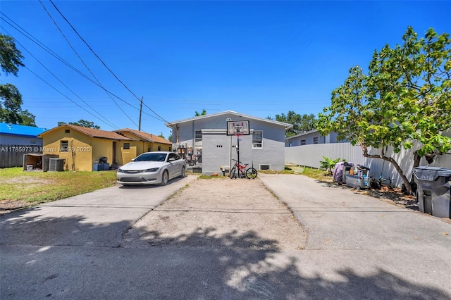 view of front of property featuring central AC and fence