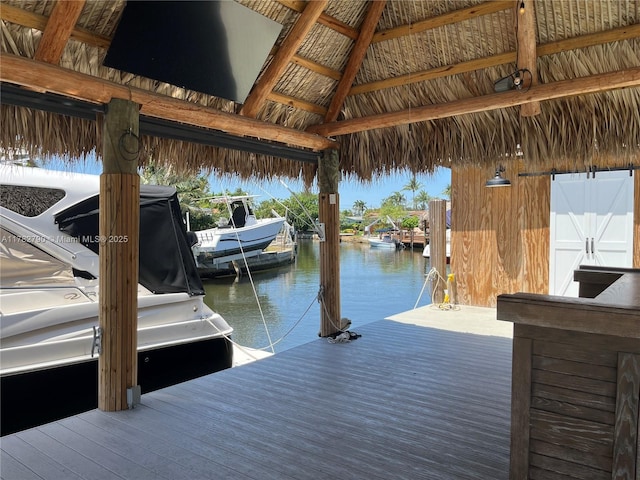 view of dock featuring a water view