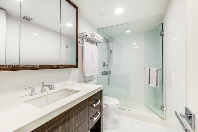 10205 Collins Ave Unit 1106, Bal Harbour, FL 33154 - bathroom featuring toilet, a shower stall, vanity, and recessed lighting