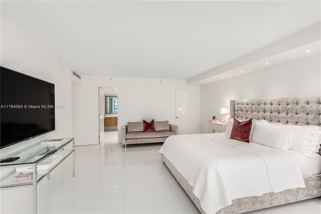 10205 Collins Ave Unit 1106, Bal Harbour, FL 33154 - bedroom with recessed lighting, light tile patterned floors, and ensuite bathroom