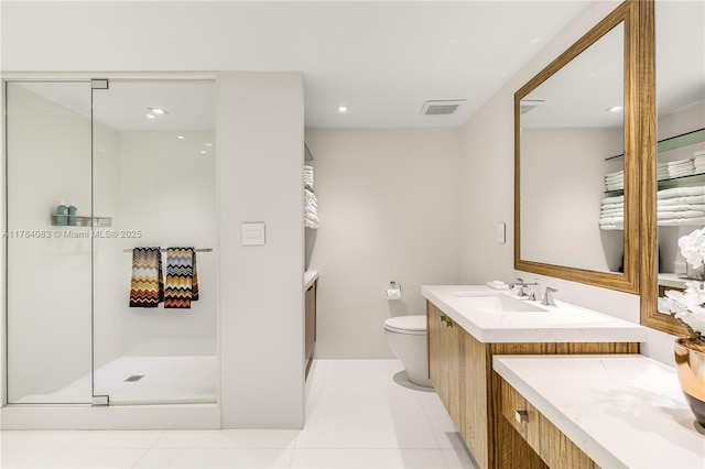 10205 Collins Ave Unit 1106, Bal Harbour, FL 33154 - full bath with toilet, vanity, tile patterned flooring, a walk in shower, and recessed lighting